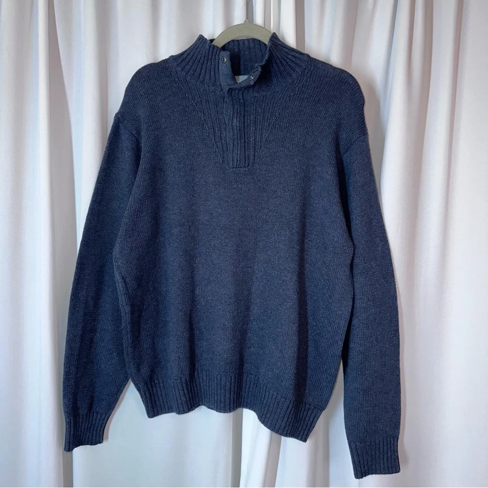 Oscar de la Renta Pullover‎ Sweater Men’s L Casual Blue Snap Button Heavy Knit